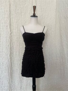2000s 575 Black Spaghetti-Strap Ruffle Mini Dress